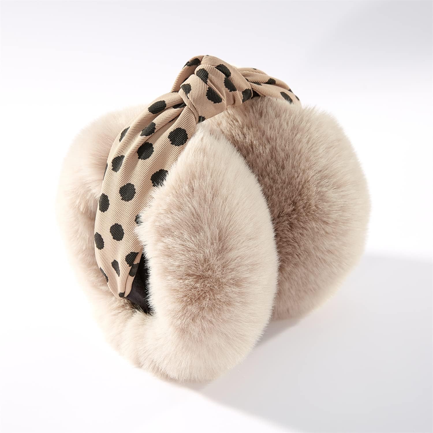 Lenwuynyo Dot Style Earmuffs Cute Faux rabbit Fur Warm Ear Warmer Furry Winter Outdoor EarMuffs Foldable Ear Warmer Unique Gifts