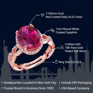 Gem Stone King 18K Rose Gold Plated Silver Red Created Ruby and White Created Sapphire Ring For Women (4.55 Cttw, Available In Size 5, 6, 7, 8, 9)