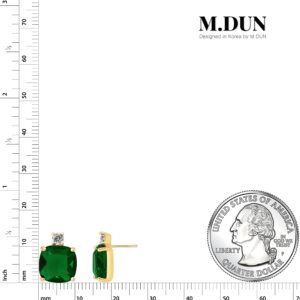 M.DUN - Cushion Cut Cubic Zirconia Crystal Stud Earrings For Women 925 Stering Silver Post 18K Gold Plated (emerald)