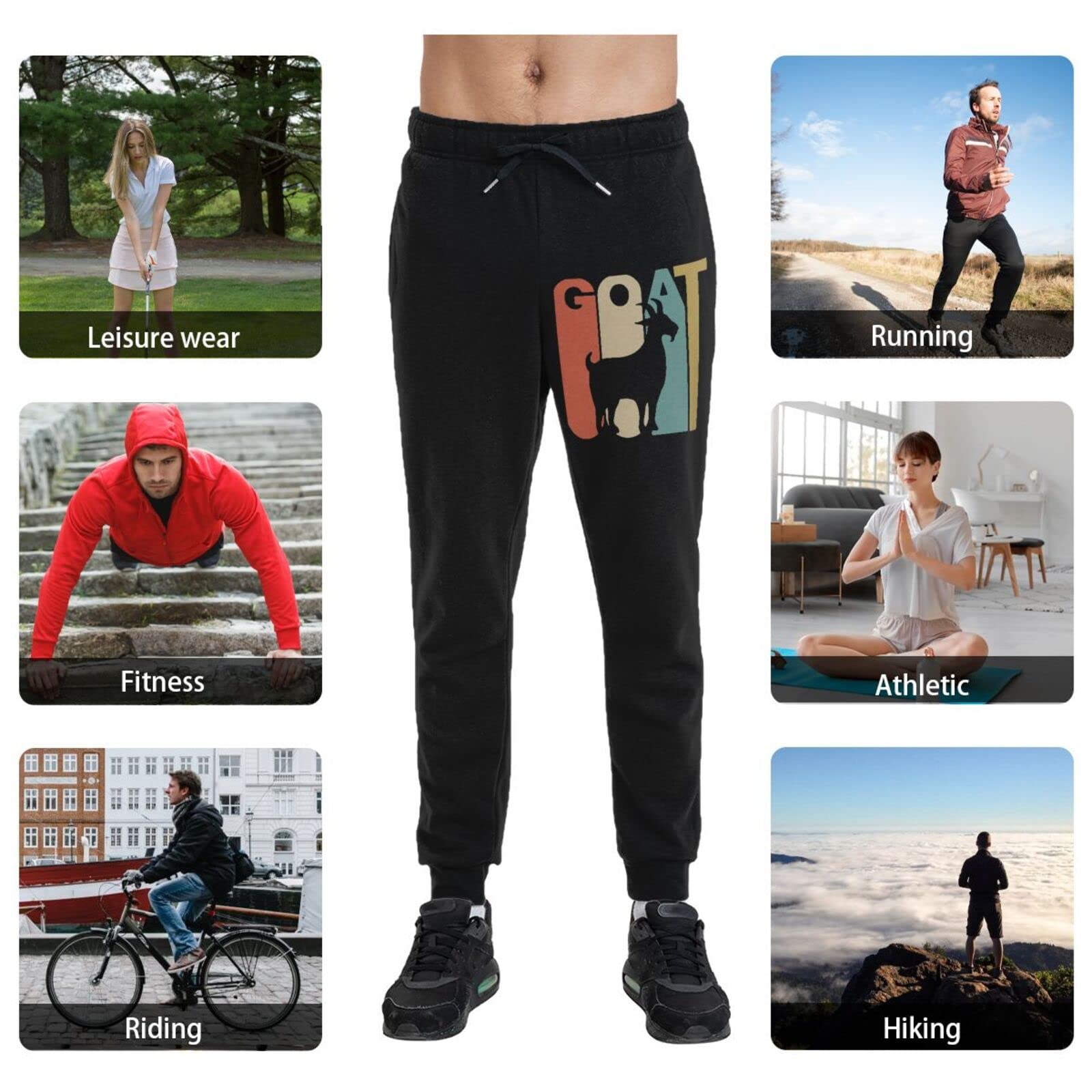 Goat Men's Casual Yoga Sweatpants Workout Athletic Elastic Waist Pants Outdoor Jogger Pants Medium Black