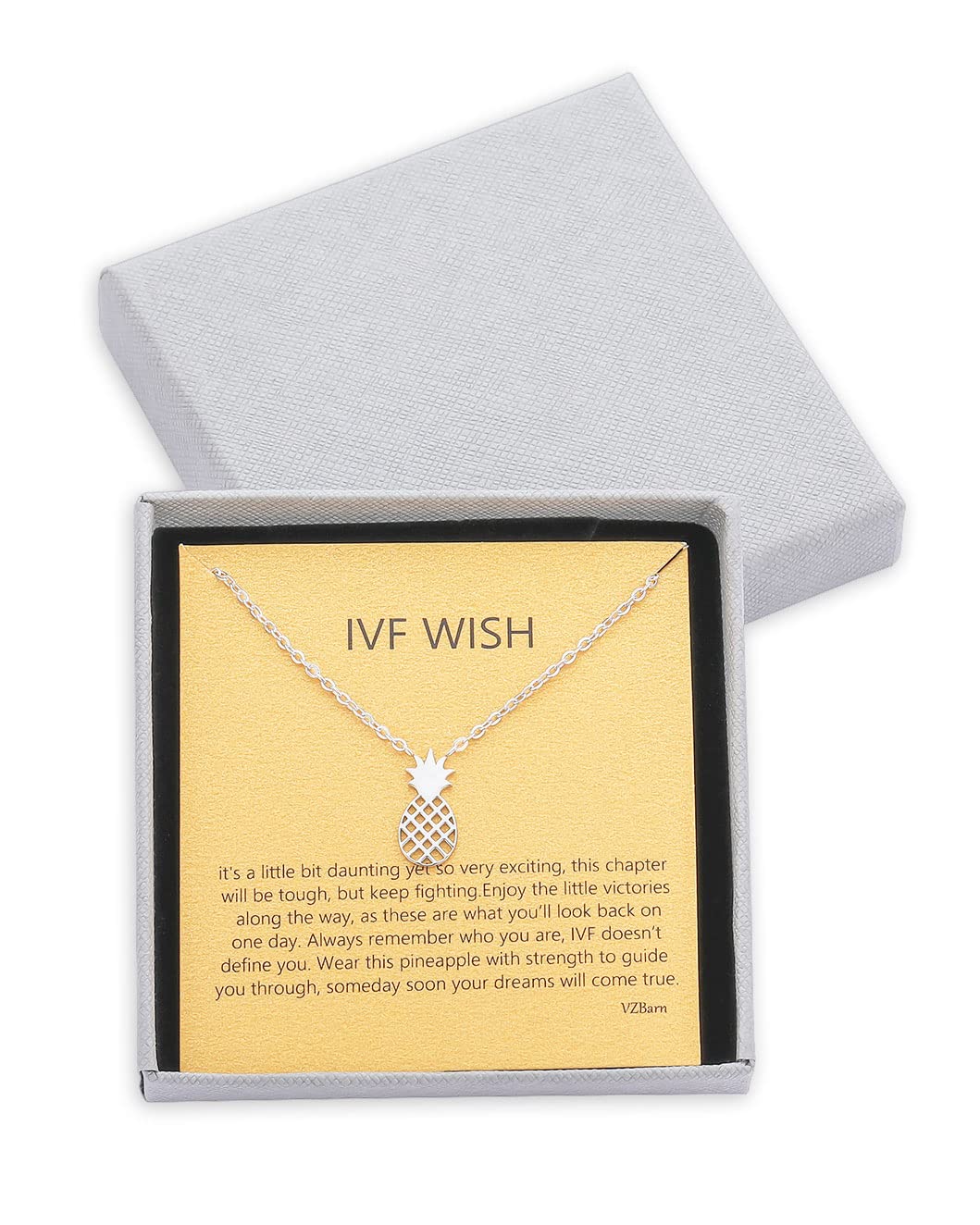 VZBarn IVF Infertility Mom Pineapple Strength Necklace Jewelry Support Gift for Women Silver