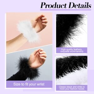 Jutom 2 Pairs Feather Slap Bracelet Cuffs for Women Furry Slap on Wrist Bangle Fluffy Wristbands for Party Decoration (Black, White)