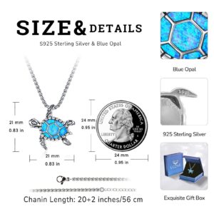 LOOVE Animal Necklace 925 Sterling Silver Turtle Necklace for Women Blue Opal Sea Turtle Pendant Cute Turtle Jewelry