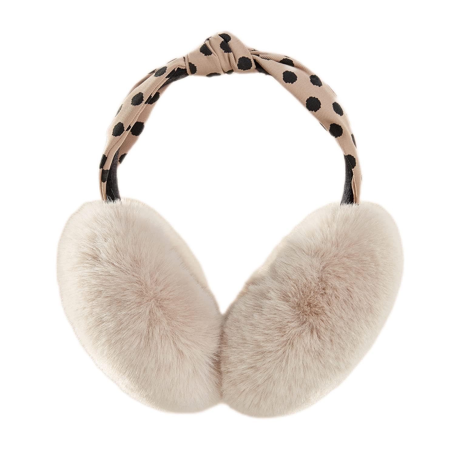 Lenwuynyo Dot Style Earmuffs Cute Faux rabbit Fur Warm Ear Warmer Furry Winter Outdoor EarMuffs Foldable Ear Warmer Unique Gifts