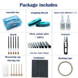 FishTrip Fishing Rod Repair Kit Complete with Epoxy,10pcs Carbon Fiber Sticks Pole Building Kit, AB Glue, Wrapping Thread for Saltwater Freshwater Spinning Casting Rod