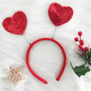 AIUPUOC Valentine's Day Heart Headband Red Sequins Hair Band Hair Hoop Hair Accessories Red Love Heart Shaped Sequin Design Headbands Hair Holiday Decoration Hair Clasp Hairpin Headwear Gift 1Pcs