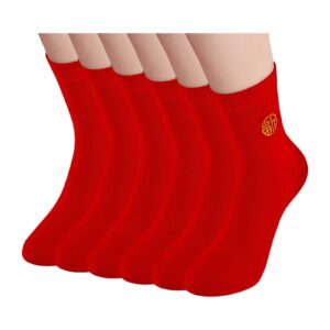 amzztcq women's round neck sports casual wearable calf socks, size5-9,6 pairs of red embroidery