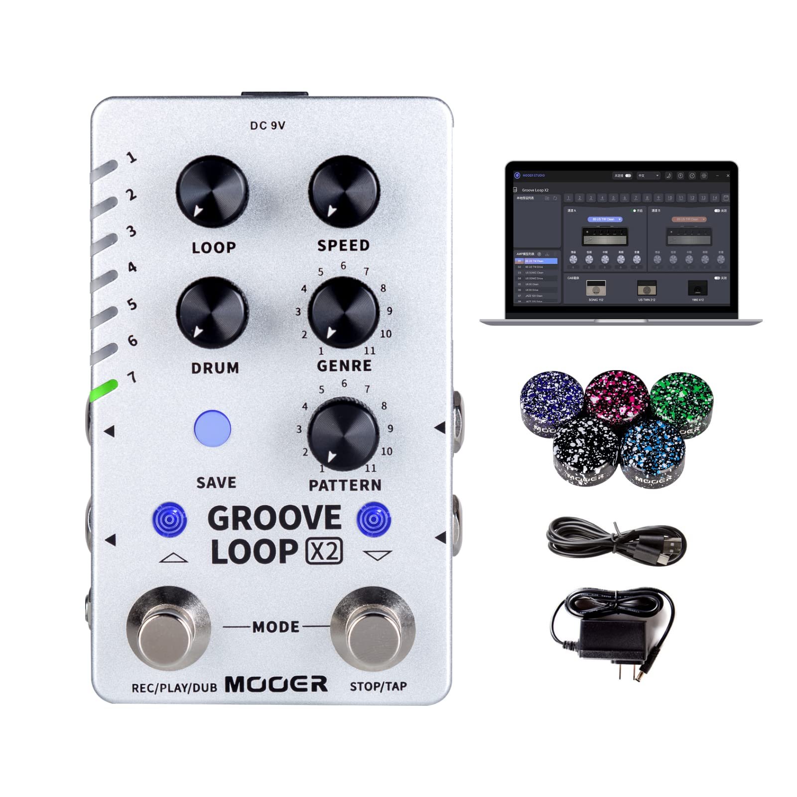 MOOER Groove Loop X2 Stereo Guitar Practice Tool One Man Band with 121 Drum Grooves, Stereo Loops 14 save slots 10 minutes each slots