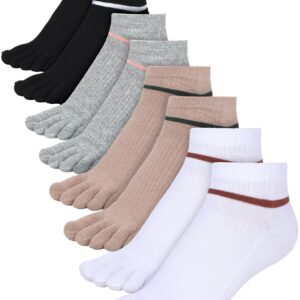 Bencailor 4 Pair Women Five Toe Socks Cotton Toe Socks Athletic Running Long Split Toe Women's Cotton Crew Ankle Socks(Black, White, Grey, Khaki)