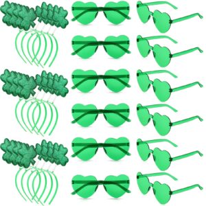 jutom 24 pcs st. patrick's day shamrock headbands glasses set, green st patricks day costume accessories 12 pcs boppers headwear and 12 pairs transparent rimless love eyewear for irish party supplies