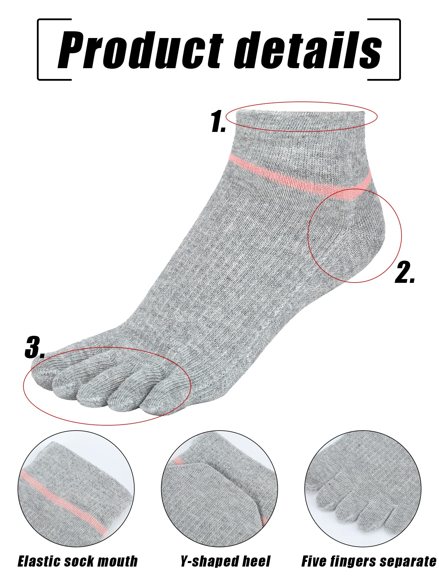 Bencailor 4 Pair Women Five Toe Socks Cotton Toe Socks Athletic Running Long Split Toe Women's Cotton Crew Ankle Socks(Black, White, Grey, Khaki)