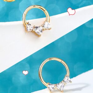 Melighting Solid Gold Septum Rings 16G Gold Heart Septum Jewelry 9K Gold Daith Piercing Jewelry for Women Helix Earrings Clear CZ Gold Tragus Piercing Jewelry