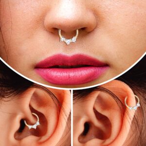 Melighting Solid Gold Septum Rings 16G Gold Heart Septum Jewelry 9K Gold Daith Piercing Jewelry for Women Helix Earrings Clear CZ Gold Tragus Piercing Jewelry