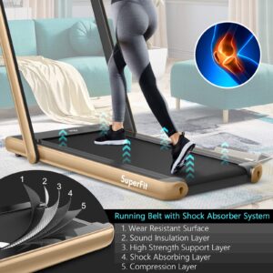 SPORFIT 2 in 1 Folding Treadmill, Portable Walking Pad Superfit Treadmill Under Desk w/Dual Digital Display, Bluetooth Speaker & Remote Control, Electric Walking Jogging Machine for Home/Office Use