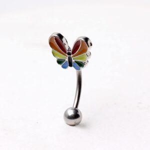 Pierced Owl 16GA 316L Stainless Steel Rainbow Butterfly Eyebrow Curved Barbell