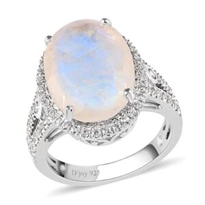 moon glow moonstone white zircon 925 sterling silver platinum plated halo ring for women jewelry gifts size 6 ct 8.7