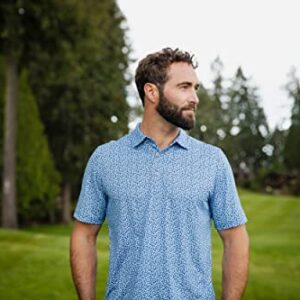 Cutter & Buck Pike Magnolia Print Stretch Men's Polo, Gelato/Navy Blue