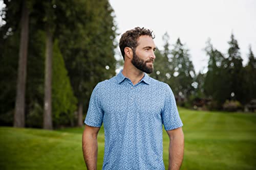 Cutter & Buck Pike Magnolia Print Stretch Men's Polo, Gelato/Navy Blue