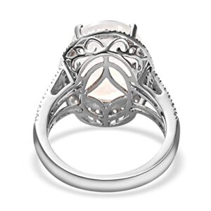 Moon Glow Moonstone White Zircon 925 Sterling Silver Platinum Plated Halo Ring for Women Jewelry Gifts Size 6 Ct 8.7