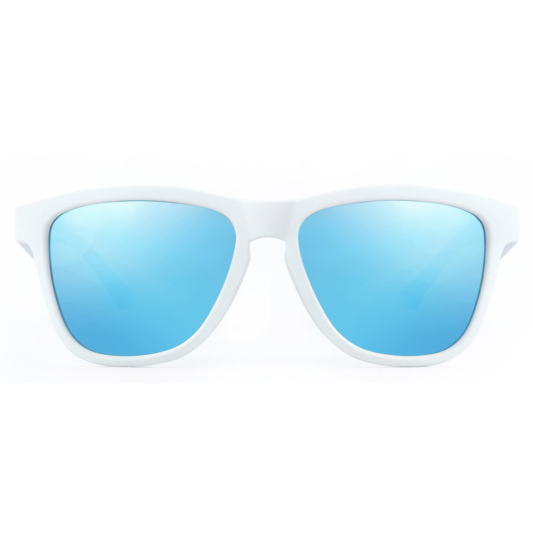 White Frame Blue Lens Sunglasses for Men & Women, Retro Eyewear with Non-slip Flexible Frame, Polarized Lens Trendy Style UV Protection