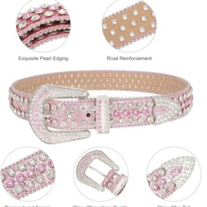 Xpvezl Studded belt Rhinestone Belt for Women Men Belts Cowgirl Bling Silver Leather Belt Western Belt Gifts Festivals Christmas Party Belt Wide Womens Belts Belts for Women Women's Belt(Pink, M)