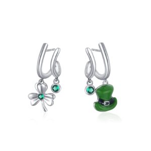 Clover Shamrock Earrings Sterling Silver Green Clover Hat Drop Dangle Earrings Irish Shamrock Jewelry Gift for Women