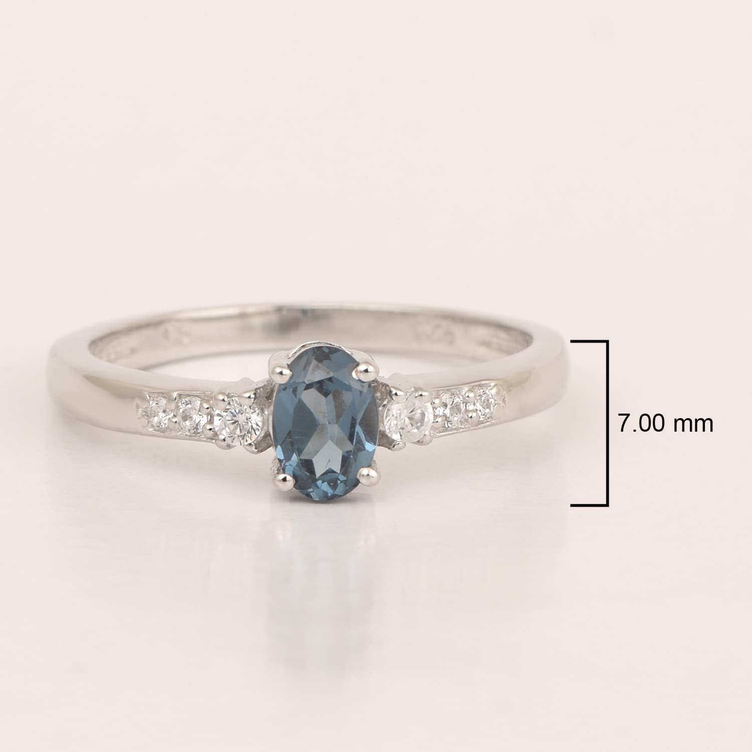 925 Sterling Silver London Blue Topaz and White Topaz Accents Women Engagement Ring (1.2 Ct Oval 6X4 MM, Gemstone Birthstone) Size_7