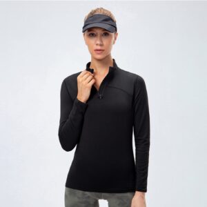 Blaward Women's Thermal Fleece Running Shirt Quarter Zip Pullover Jacket Long Sleeve Tops Equestrian Golf Shirt Winter Gear Black