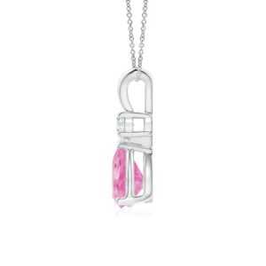 Angara Natural 1.25 Ct Pink Sapphire and 0.1 Ct Diamond Classic Pendant Necklace for Women in 14K White Gold (Grade-A | Size-8x6mm) | Birthday, Anniversary, Wedding Jewelry Gift For Women