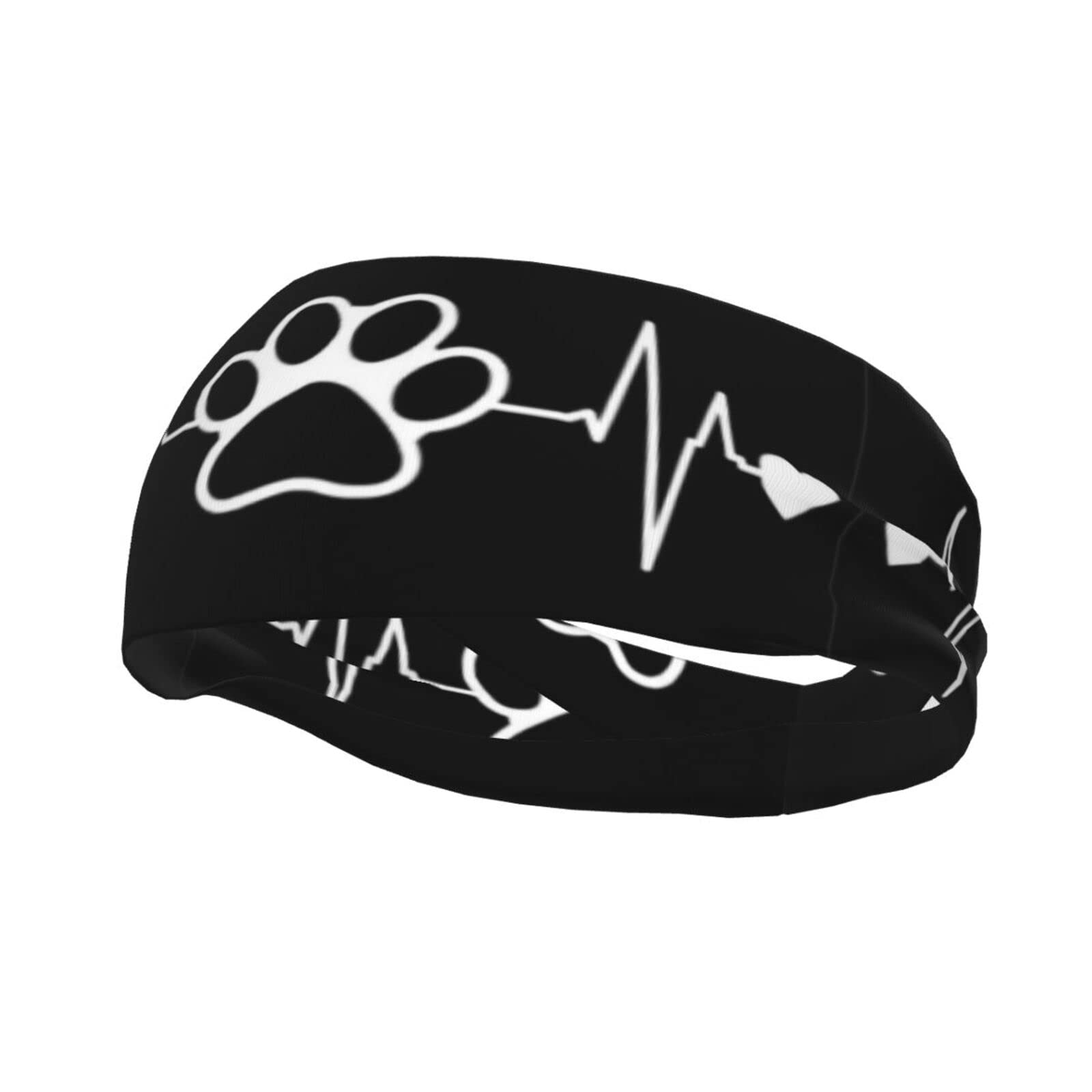 Jogging Headband Dog Paw Print Heartbeat Moisture Wicking Stretch Sweatbands