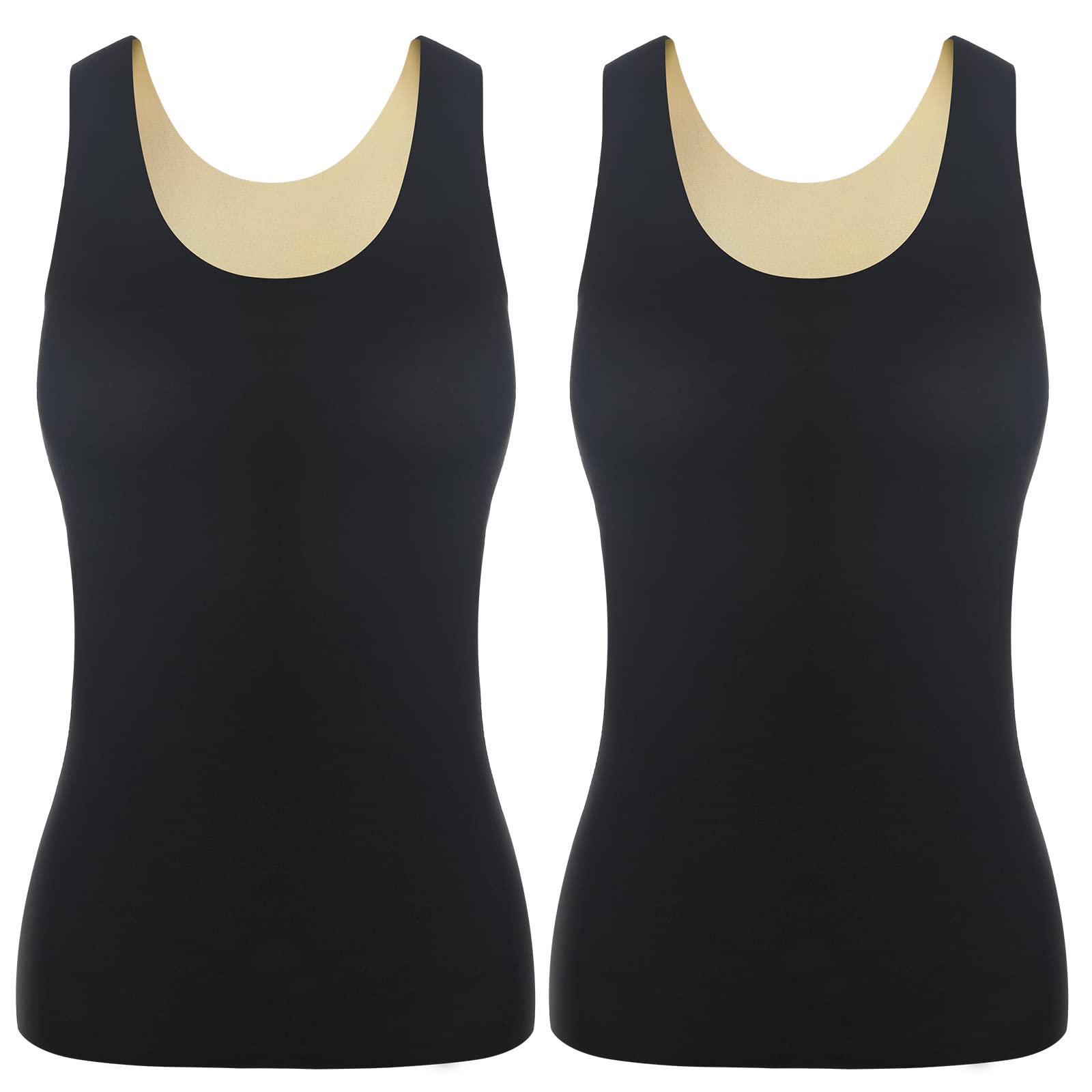 Bonuci 2 Pcs Women Thermal Tank Tops Thermal Fleece Lined Underwear Tops Warm Thermal Shirts Thermal Vest Sleeveless Camisole (Black,XL)