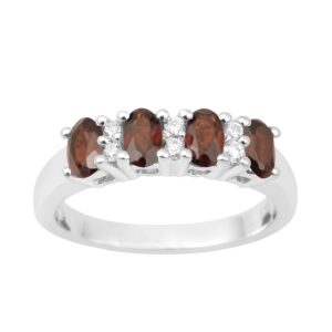 925 sterling silver natural garnet and white topaz women wedding ring 1.05 ctw, oval 5x3mm, gemstone birthstone size_7