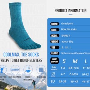 OrrinSports Toe Socks for Men Women Coolmax Liner Running Socks 3 Pairs Breathable Athletic Five Finger Socks (Size Medium)