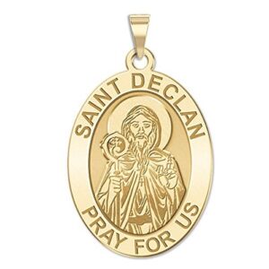 PicturesOnGold.com Saint Declan Oval Religious Medal EXCLUSIVE - Sterling Silver, 1/2 x 2/3 Inch Size of Dime With Engraving - Protection Jewelry Christian Gifts for Men & Women