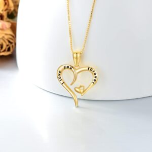 SISGEM 14k Gold I love You Forever Heart Necklaces for Women, Real Gold Box Chain Love Pendant Jewelry, Anniversary Present for Wife, Gifts for Her, 18 Inch