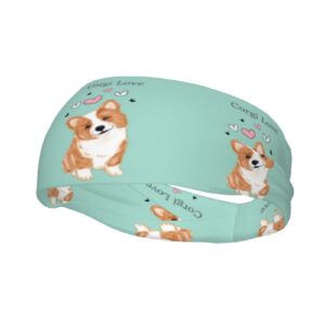 Workout Headband Cute Corgi Hairband Breathable Sweatbands