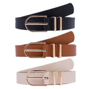 STRSTAR 3 Pack Women's Leather Belts for Jeans Pants Dresses Faux Leather Belt with Fashion Gold Buckle