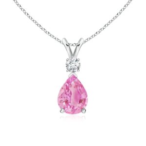 Angara Natural 1.25 Ct Pink Sapphire and 0.1 Ct Diamond Classic Pendant Necklace for Women in 14K White Gold (Grade-A | Size-8x6mm) | Birthday, Anniversary, Wedding Jewelry Gift For Women