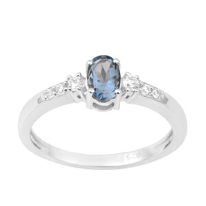 925 Sterling Silver London Blue Topaz and White Topaz Accents Women Engagement Ring (1.2 Ct Oval 6X4 MM, Gemstone Birthstone) Size_7