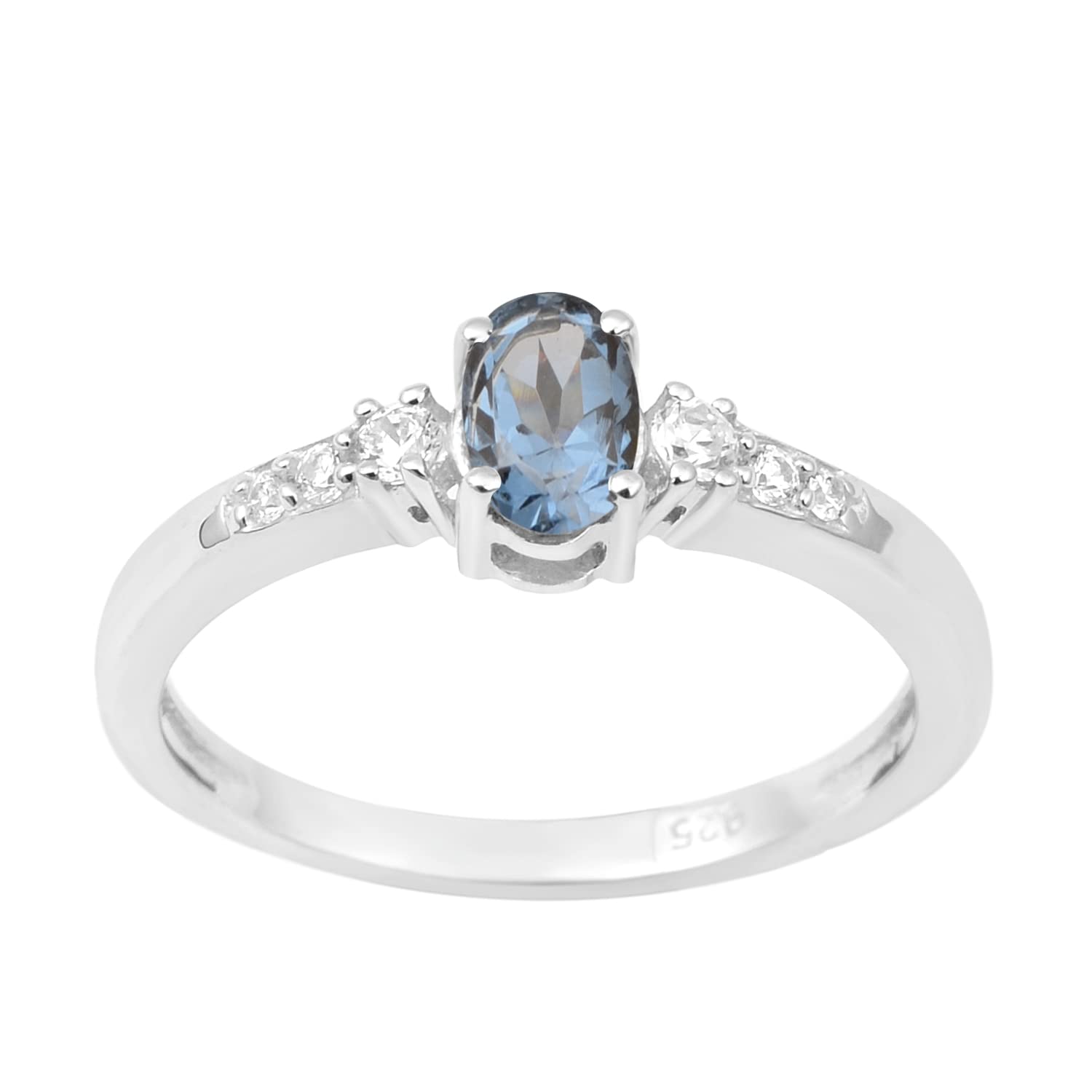 925 Sterling Silver London Blue Topaz and White Topaz Accents Women Engagement Ring (1.2 Ct Oval 6X4 MM, Gemstone Birthstone) Size_7