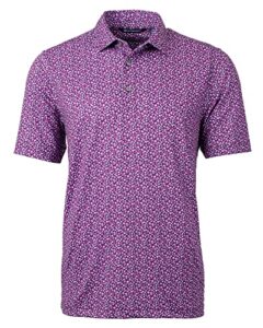 cutter & buck pike magnolia print stretch men's polo, gelato/navy blue