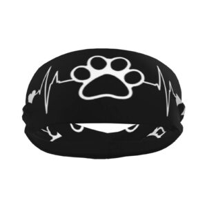 Jogging Headband Dog Paw Print Heartbeat Moisture Wicking Stretch Sweatbands