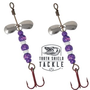 Tooth Shield Tackle Walleye Chopper [Glow] Tungsten Ice Fishing Spoons / Jigs 2-Pack Crappie Perch Walleye Rattle Spoon Northern Pike #8 VMC Hooks (Electric Purple Glow)