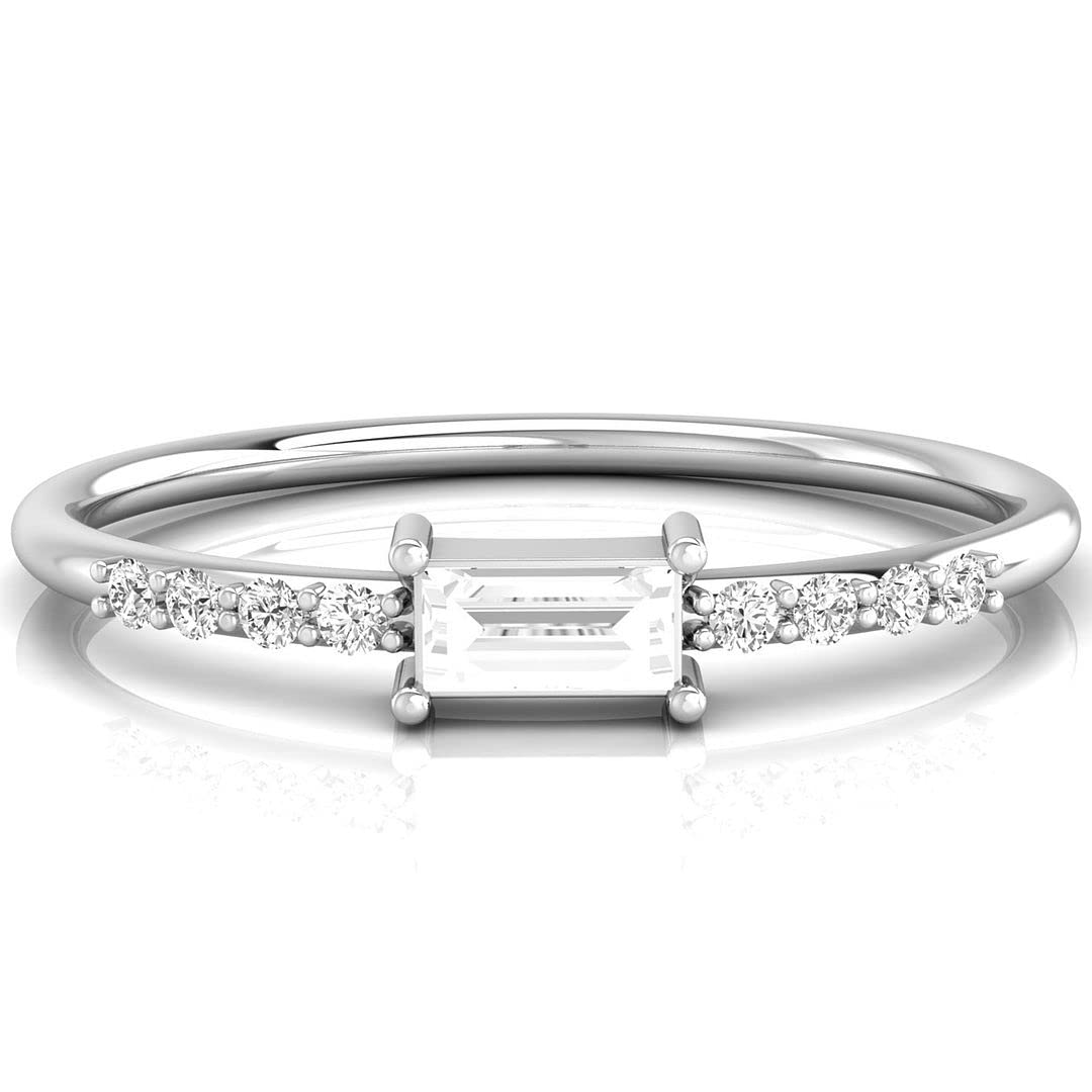 Shanti Jewel Baguette & Round Natural Diamond Minimalist 10K White Gold Wedding Engagement Ring Size 7US (1/5 CTW, I-J, SI)