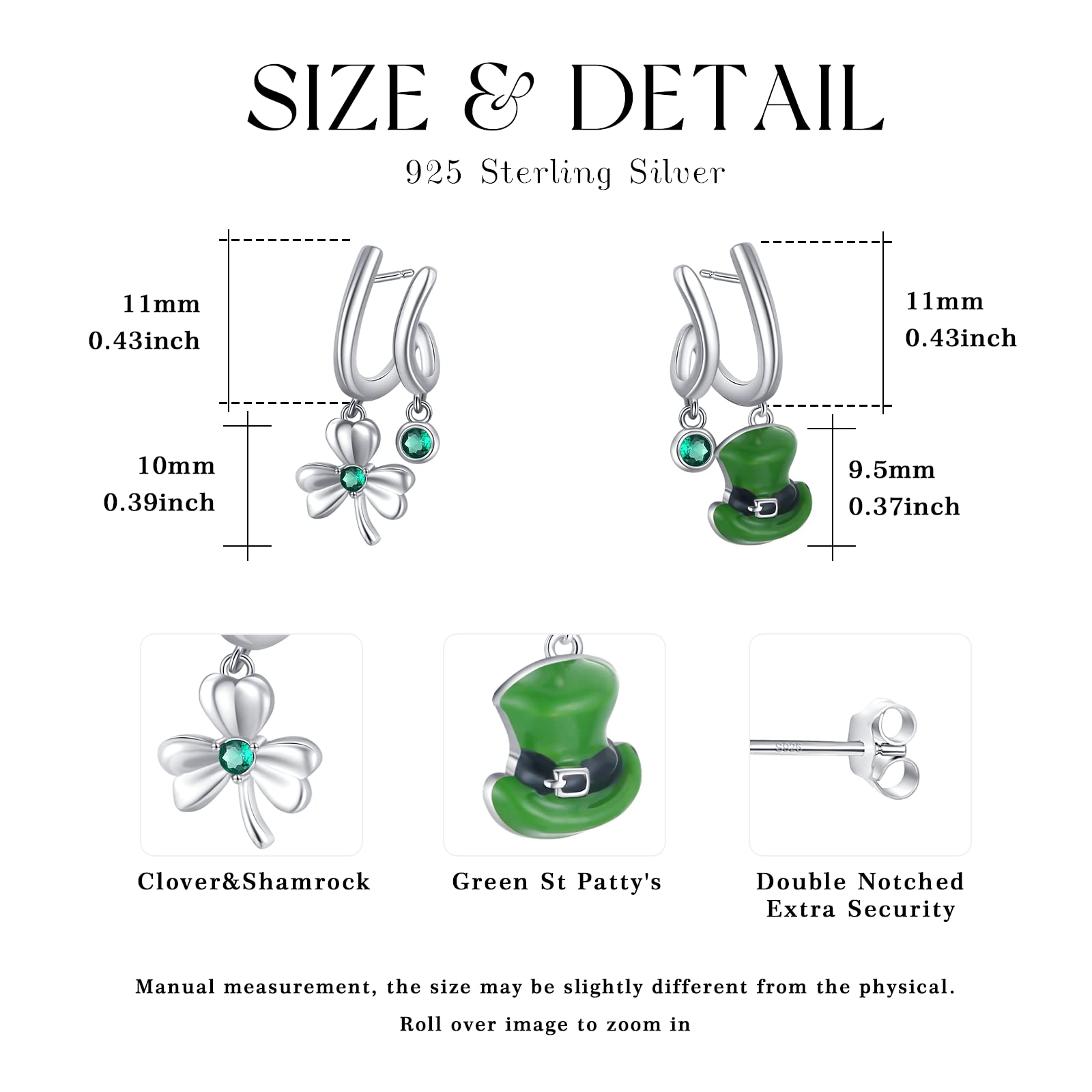 Clover Shamrock Earrings Sterling Silver Green Clover Hat Drop Dangle Earrings Irish Shamrock Jewelry Gift for Women