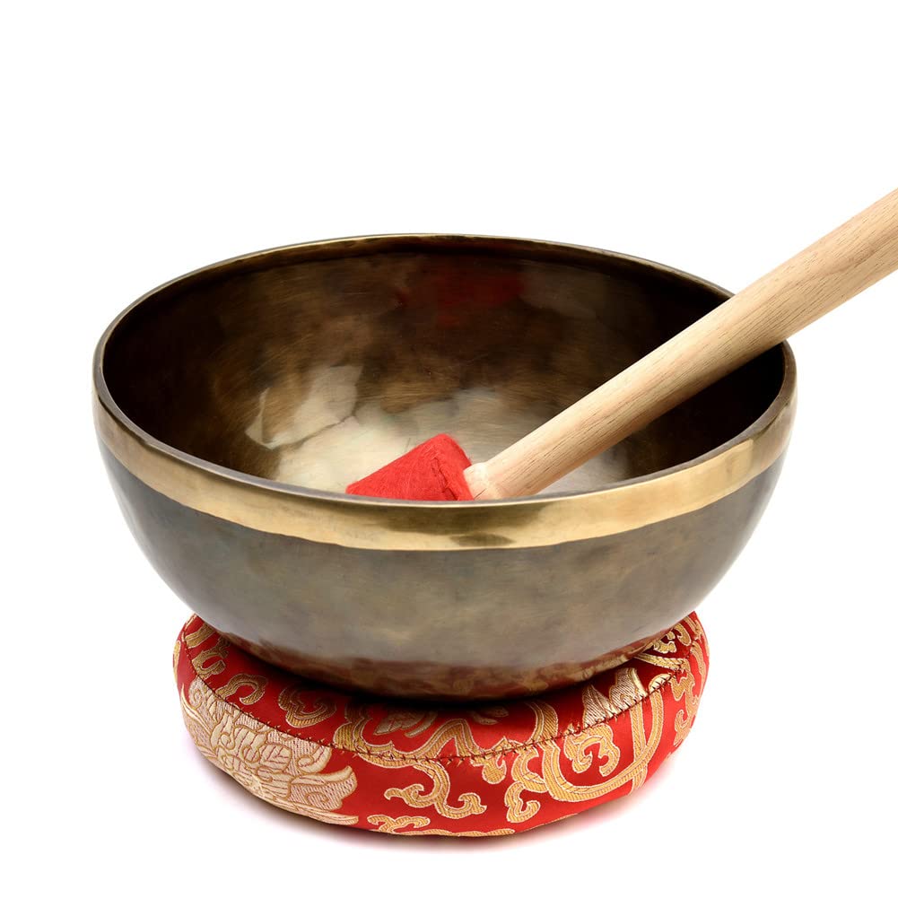 Himalayan Singing Bowl Set — 100% Handmade 8" Meditation Sound Bowl Handcrafted in Nepal with Mallet Striker & Cushion for Spiritual Healing, Mindfulness, Yoga & Relaxation, Flower of Life