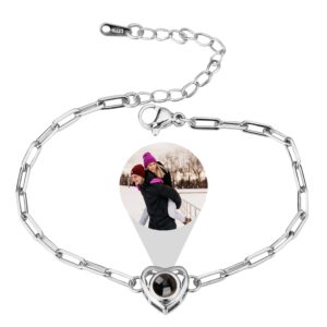 godchoices custom photo bracelet personalized photo projection bracelet link chain heart photo bracelets with picture inside for women/men/couples/friends