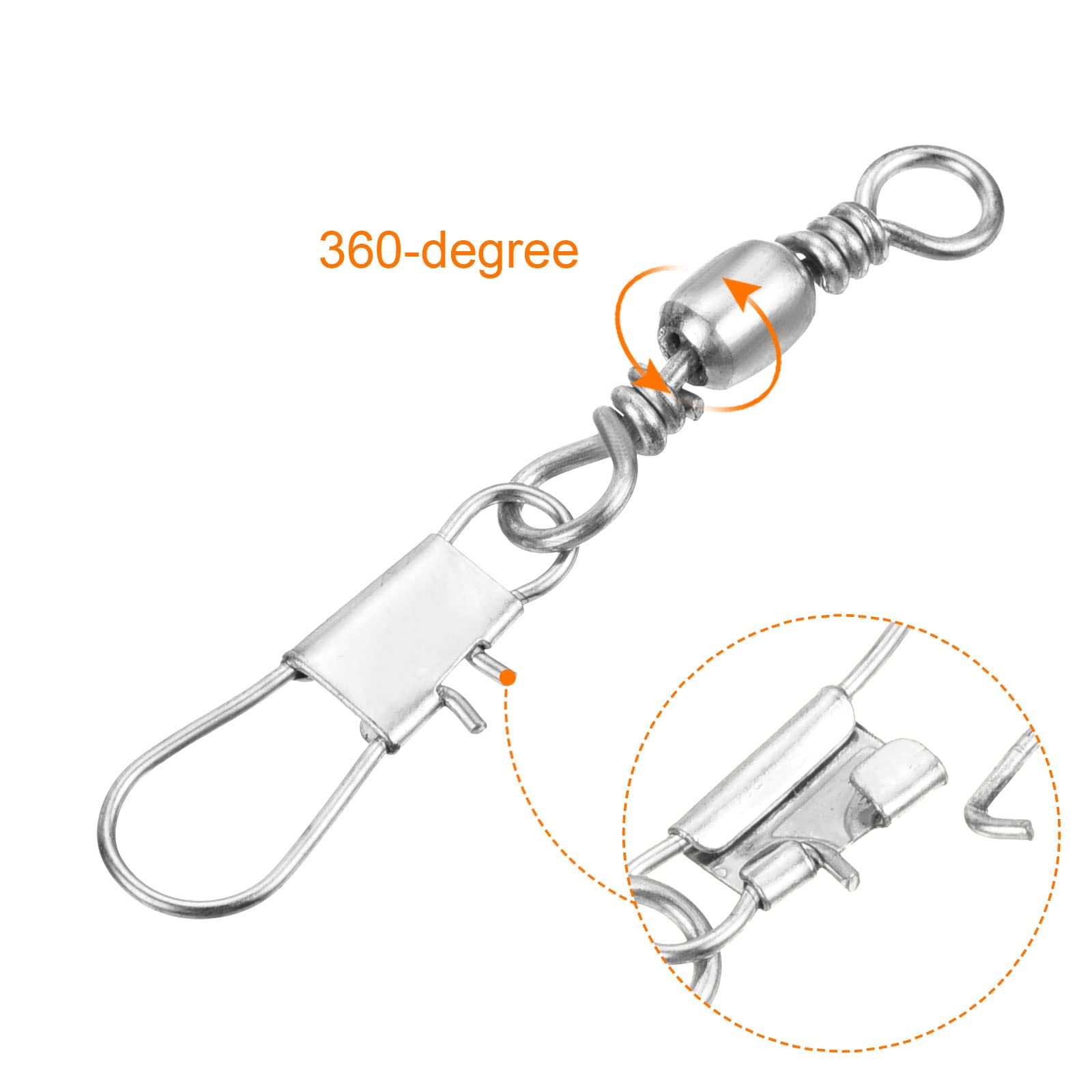 PATIKIL Fishing Barrel Swivel with Interlock Snap, 50Pcs 22lb Carbon Steel Solid Ring Terminal Tackle for Saltwater Freshwater Fishing, Silver