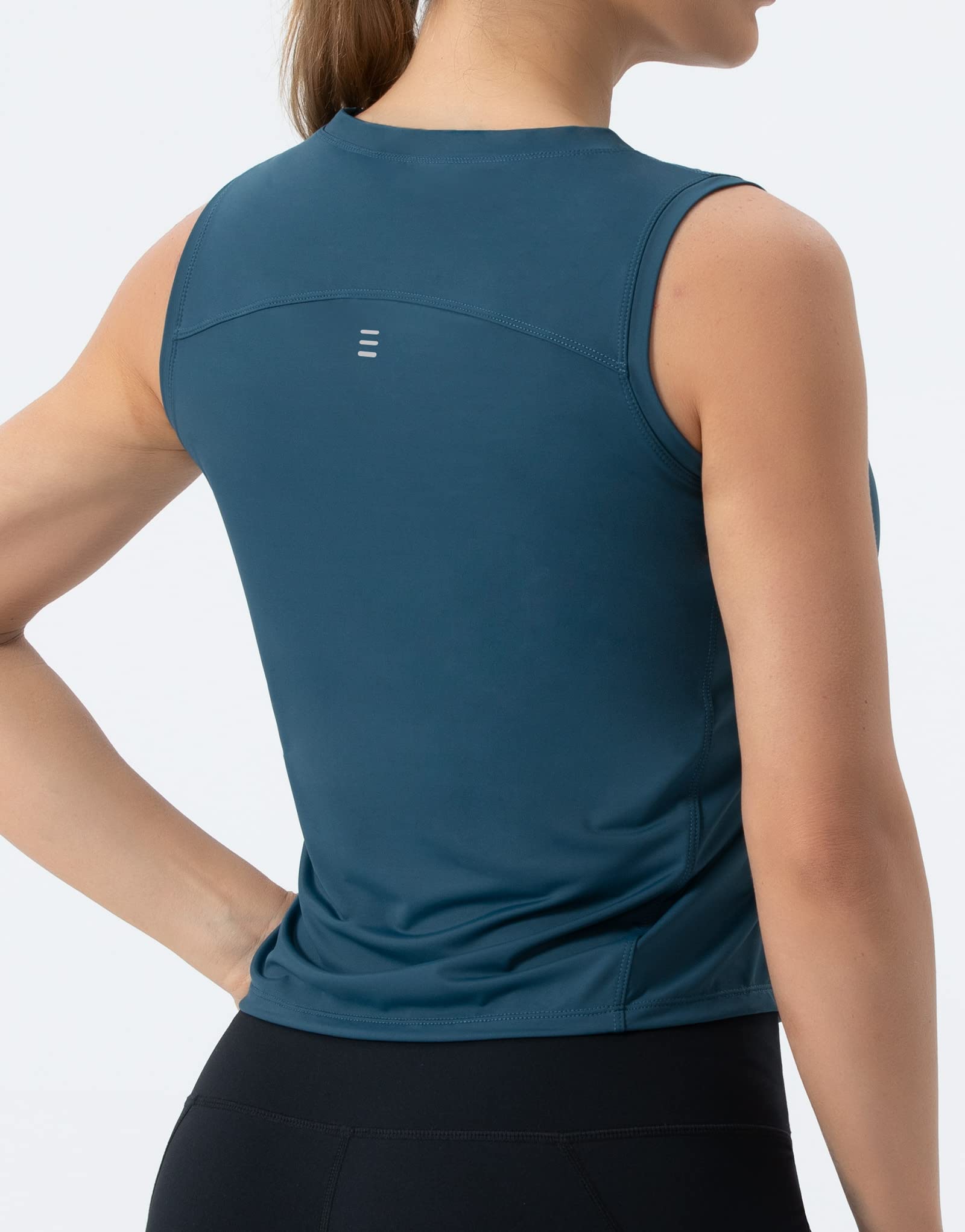 Ice Silk Workout Tops for Women Quick Dry Muscle Gym Running Shirts Sleeveless Dark Blue Green