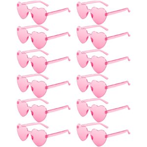 Chicpop 12 Pairs Heart Shaped Sunglasses Candy Color Rimless Fun Heart Sunglasses for Women Men Party Favors